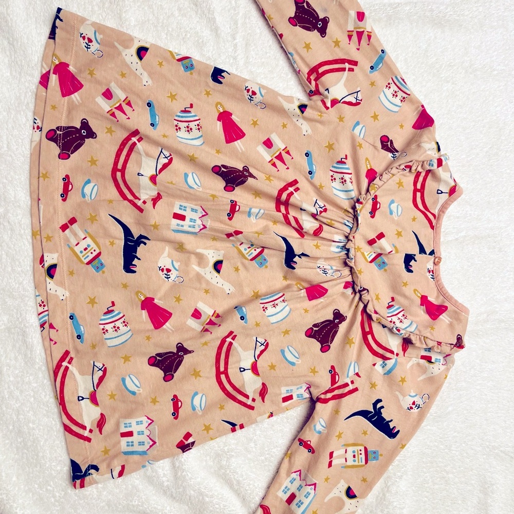 Mini Boden girls light pink long sleeve shirt with toy print